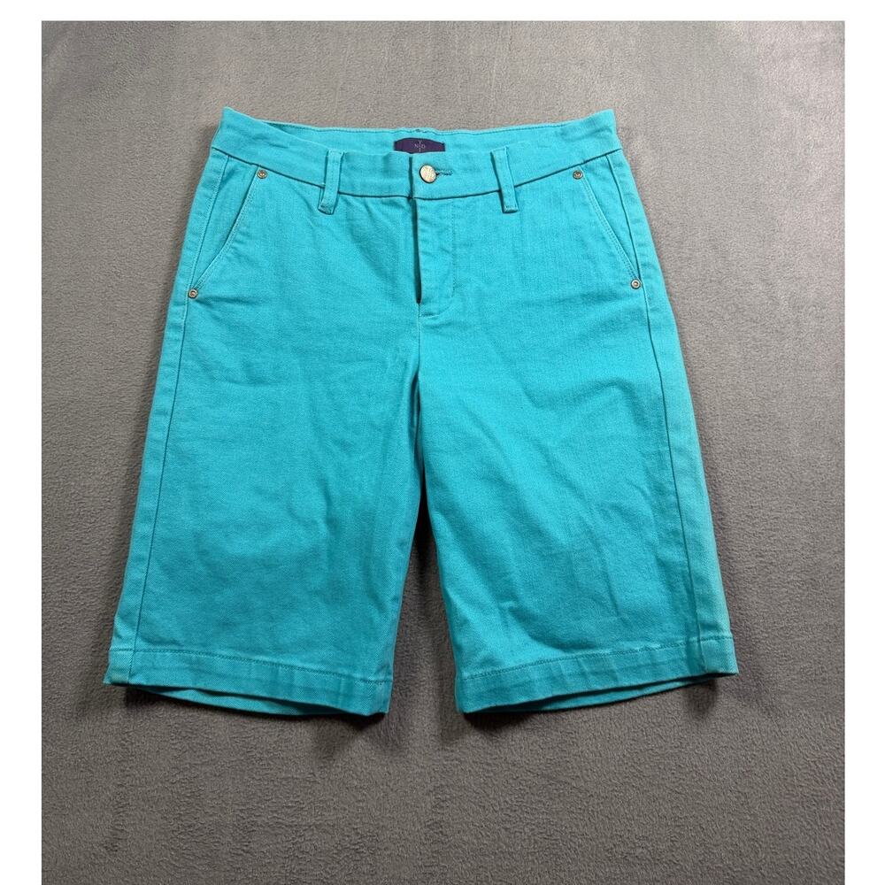 NYDJ Shorts Women's 4‎ Turquoise Teal Blue Flat Front Stretch Bermuda Chino